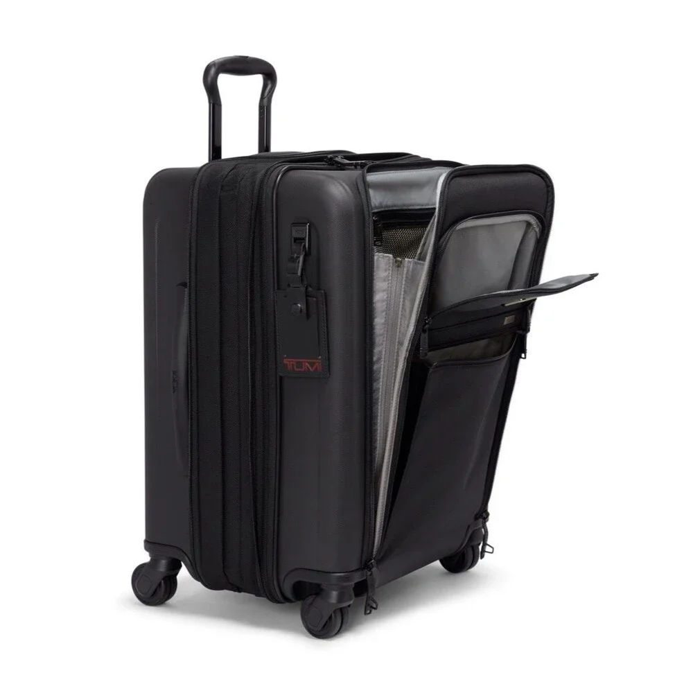 Tumi Black Upright Carry-On Spinner with Front Pockets Dual Access 4 Wheeled 🏖️